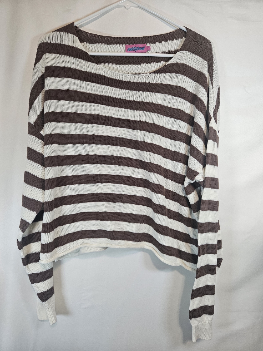 Edikted Brown and White Striped Lightweight Knit Sweatshirt